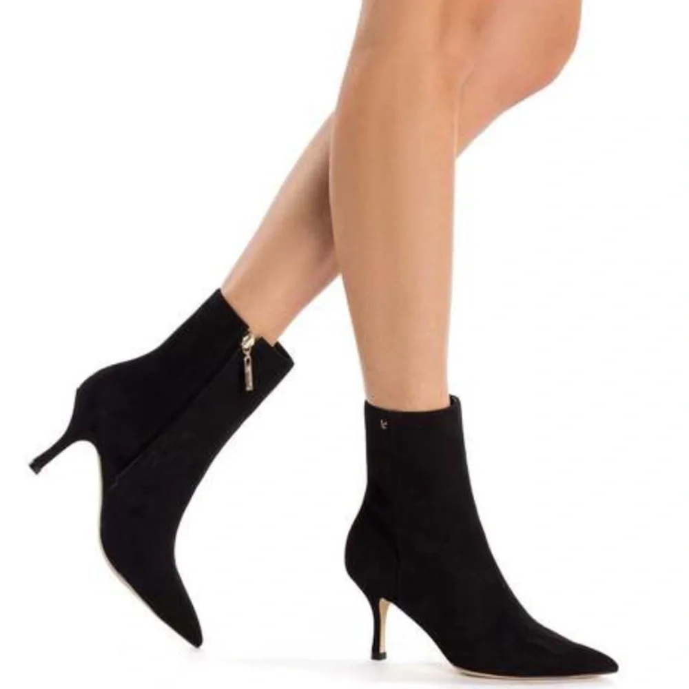 Larroude Black Suede Pointed-Toe Ankle Boots